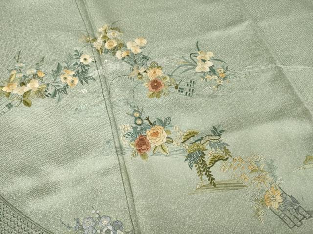 平和屋着物●訪問着 蘇州刺繍 花筏文 暈し染め 正絹 逸品 AABJ5730ck
