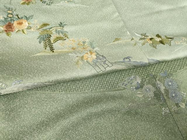 平和屋着物●訪問着 蘇州刺繍 花筏文 暈し染め 正絹 逸品 AABJ5730ck