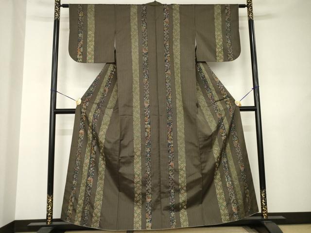 平和屋着物●本場大島紬 染大島 訪問着 刺繍 更紗花鳥間道 金糸 正絹 逸品 AABJ5732ck