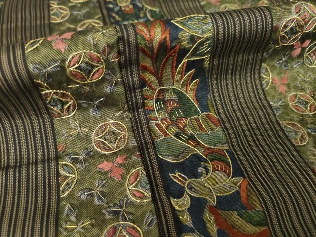 平和屋着物●本場大島紬 染大島 訪問着 刺繍 更紗花鳥間道 金糸 正絹 逸品 AABJ5732ck