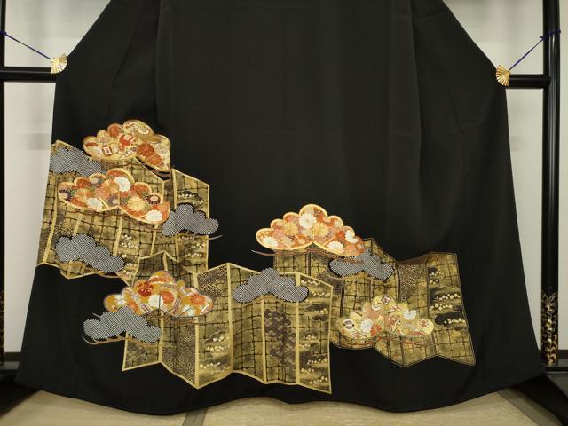 平和屋着物●創業460年・千總 黒留袖 駒刺繍 松取り宝尽くし花文 金彩 正絹 逸品 AABJ5735ck