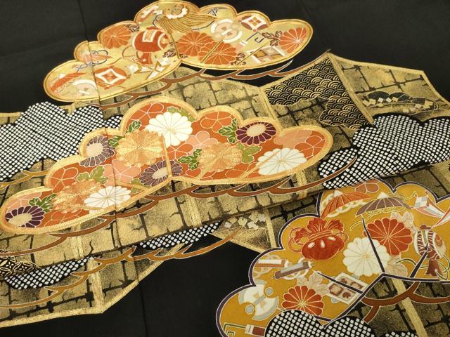 平和屋着物●創業460年・千總 黒留袖 駒刺繍 松取り宝尽くし花文 金彩 正絹 逸品 AABJ5735ck