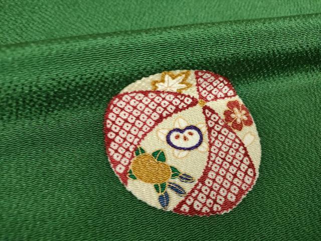 平和屋着物●上質な小紋 花毬文 金彩 鬼しぼ縮緬 反端付き 正絹 逸品 AABJ5747ck