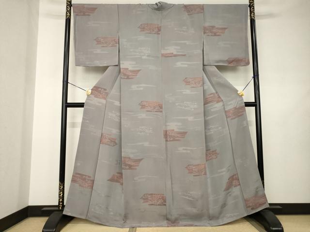 平和屋着物●上質な小紋 エ霞風景文 地紋起こし 正絹 逸品 未使用 AABJ5750ck