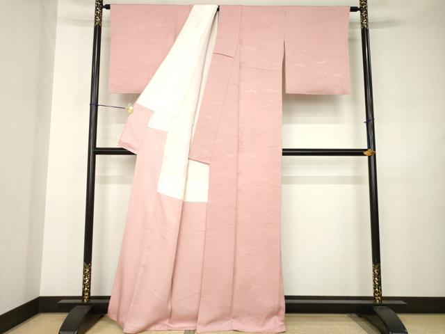 平和屋着物●上質な色無地 風景地紋 退紅色 正絹 逸品 AABJ5753ck