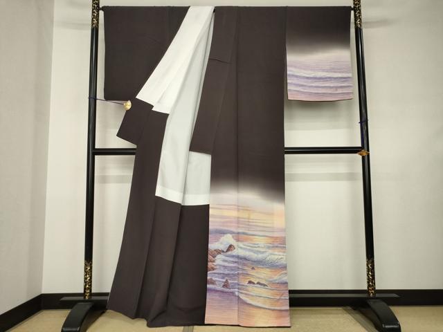 平和屋着物●樋熊哲也 訪問着 辻が花 絞り 手描き 訪問着 日本百景 日本海の夕映 暈し染め 正絹 逸品 AABJ5754ck