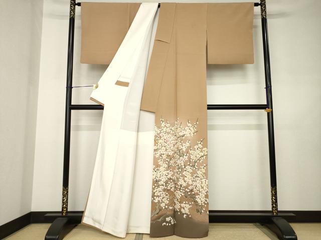 平和屋着物●豪華色留袖 手描き 刺繍 枝梅文 たたき染め 金彩 正絹 逸品 AABJ5757ck