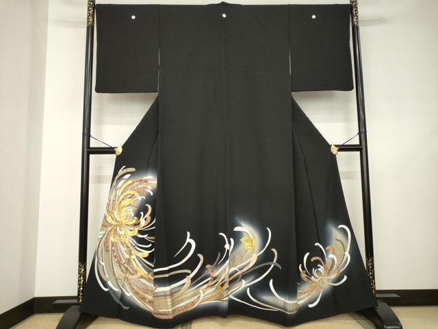 平和屋着物●豪華黒留袖 駒刺繍 乱菊 暈し染め 金彩 正絹 逸品 AABJ5758ck