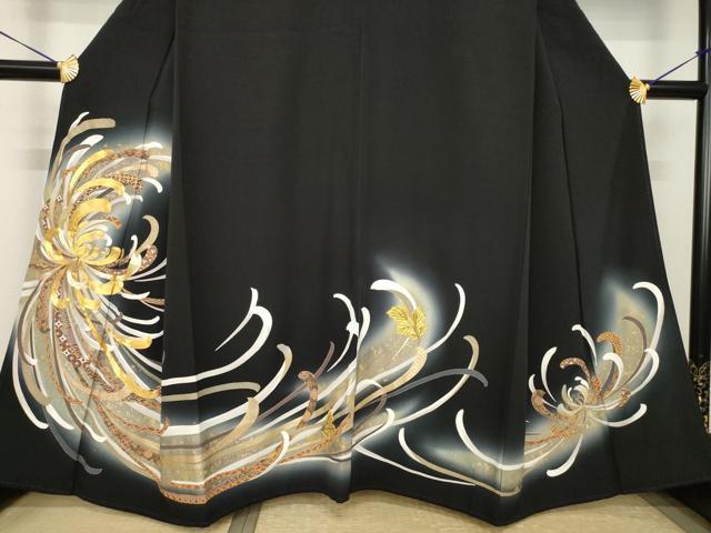 平和屋着物●豪華黒留袖 駒刺繍 乱菊 暈し染め 金彩 正絹 逸品 AABJ5758ck
