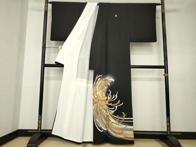 平和屋着物●豪華黒留袖 駒刺繍 乱菊 暈し染め 金彩 正絹 逸品 AABJ5758ck