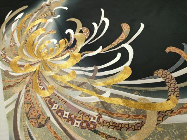 平和屋着物●豪華黒留袖 駒刺繍 乱菊 暈し染め 金彩 正絹 逸品 AABJ5758ck