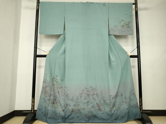 平和屋着物●訪問着 中国三大刺繍 スワトウ刺繍 汕頭刺繍 貝桶花文 暈し染め 正絹 逸品 AABJ5761ck
