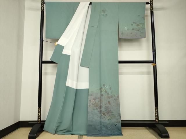 平和屋着物●訪問着 中国三大刺繍 スワトウ刺繍 汕頭刺繍 貝桶花文 暈し染め 正絹 逸品 AABJ5761ck