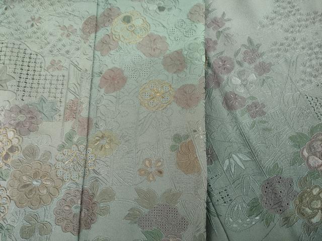 平和屋着物●訪問着 中国三大刺繍 スワトウ刺繍 汕頭刺繍 貝桶花文 暈し染め 正絹 逸品 AABJ5761ck