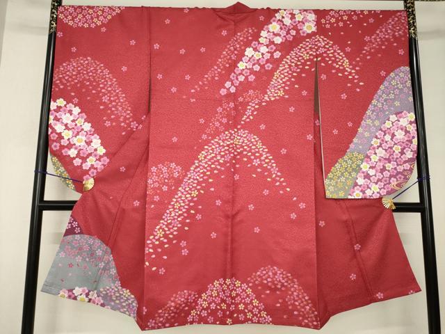 平和屋着物●小振袖 二尺袖 遠山花文 洗える着物 AABJ5768ck