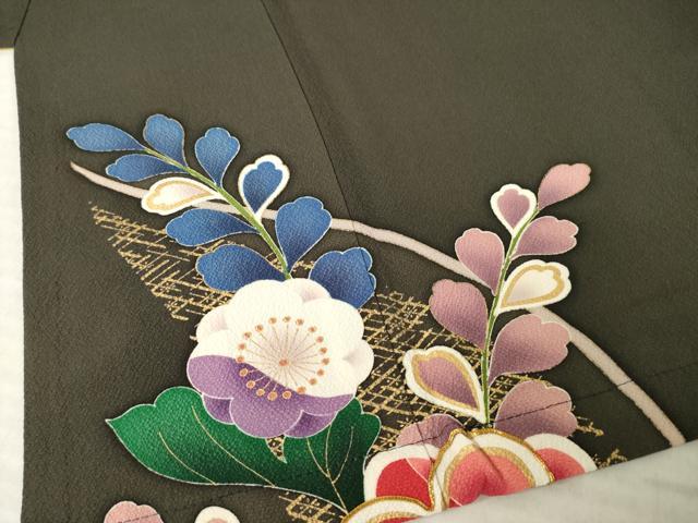 平和屋着物●小振袖 二尺袖 草花文 金彩 正絹 逸品 AABJ5774ck