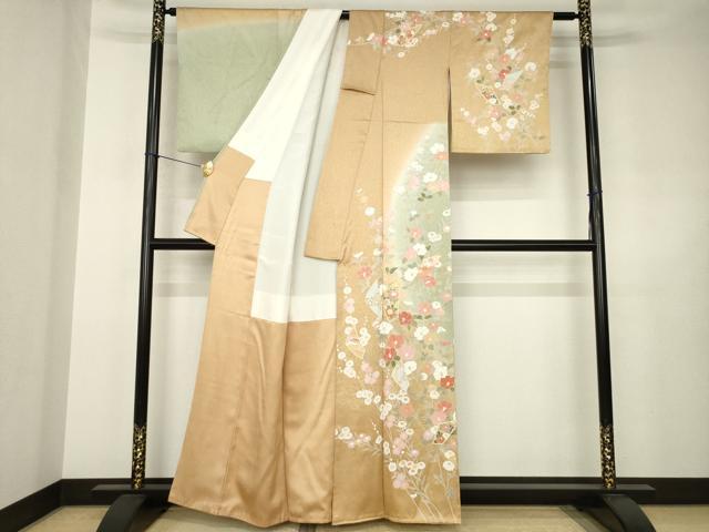 平和屋着物●訪問着 駒刺繍 扇面花文 暈し染め 金彩 正絹 逸品 AABJ5784ck