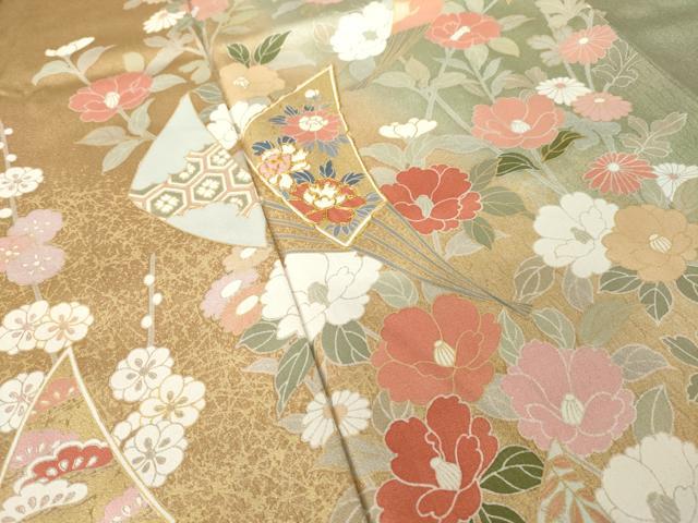 平和屋着物●訪問着 駒刺繍 扇面花文 暈し染め 金彩 正絹 逸品 AABJ5784ck