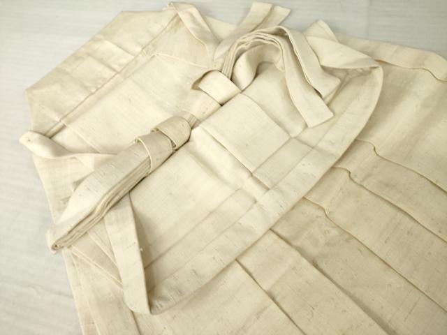 平和屋着物●男性 馬乗り袴 紬地 薄卵色 正絹 逸品 AABJ5789ck