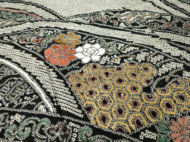 平和屋着物●豪華振袖 総絞り 立波花文 黒地 正絹 逸品 AABJ5795ck