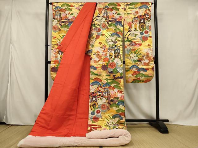 平和屋本店●色打掛 和装 婚礼 結婚式 花嫁 神社挙式 唐織 御所車吉祥花文 金糸 逸品 AABJ5805ou