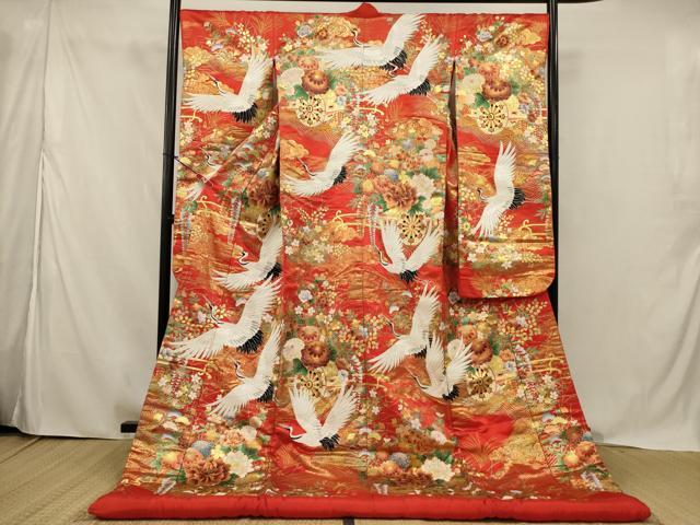 平和屋本店●色打掛 和装 婚礼 結婚式 花嫁 神社挙式 刺繍 御所車飛鶴文 金彩 銀糸 逸品 AABJ5807ou