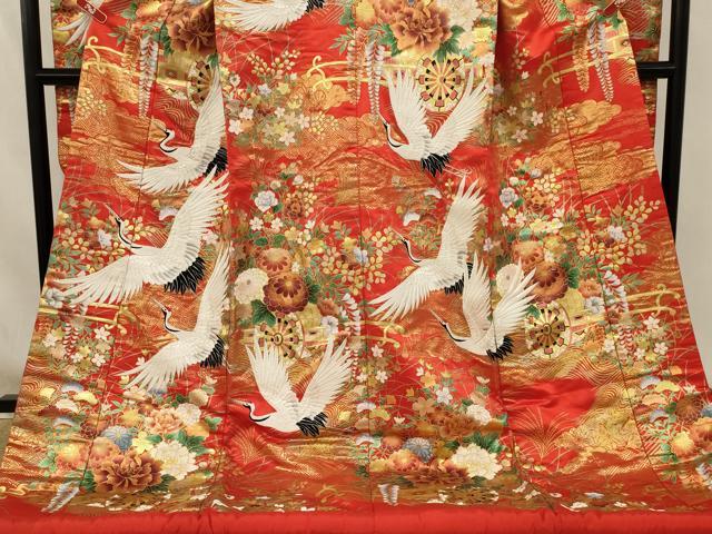 平和屋本店●色打掛 和装 婚礼 結婚式 花嫁 神社挙式 刺繍 御所車飛鶴文 金彩 銀糸 逸品 AABJ5807ou