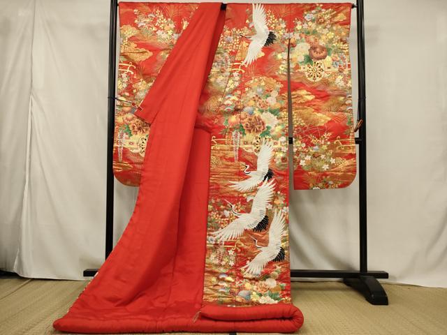 平和屋本店●色打掛 和装 婚礼 結婚式 花嫁 神社挙式 刺繍 御所車飛鶴文 金彩 銀糸 逸品 AABJ5807ou