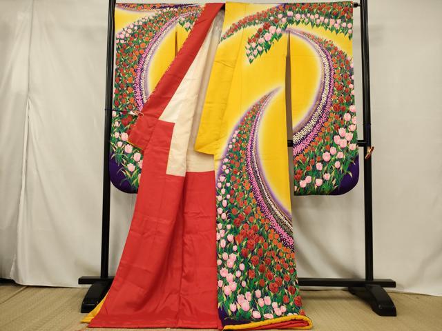 平和屋本店●お引きずり・お引き摺り・引き振袖 和装 結婚式 舞妓 芸妓 芸者 衣装 シューリップ 暈し染め 金彩 AABJ5810ou