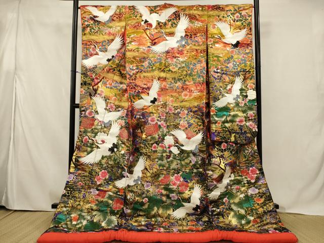 平和屋本店●色打掛 和装 婚礼 結婚式 花嫁 神社挙式 総刺繍 飛鶴草花文 暈し染め 金銀糸 逸品 AABJ5811ou