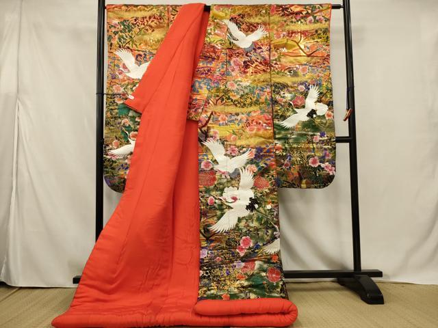 平和屋本店●色打掛 和装 婚礼 結婚式 花嫁 神社挙式 総刺繍 飛鶴草花文 暈し染め 金銀糸 逸品 AABJ5811ou