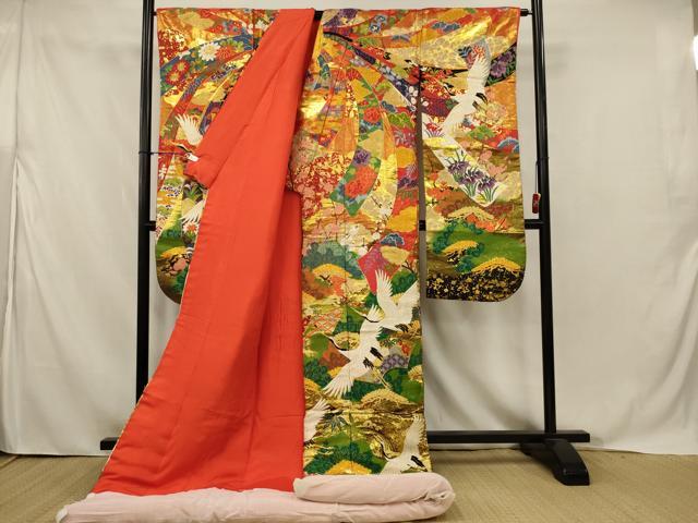 平和屋本店●色打掛 和装 婚礼 結婚式 花嫁 神社挙式 唐織 刺繍 飛鶴梅松文 金糸 逸品 AABJ5812ou