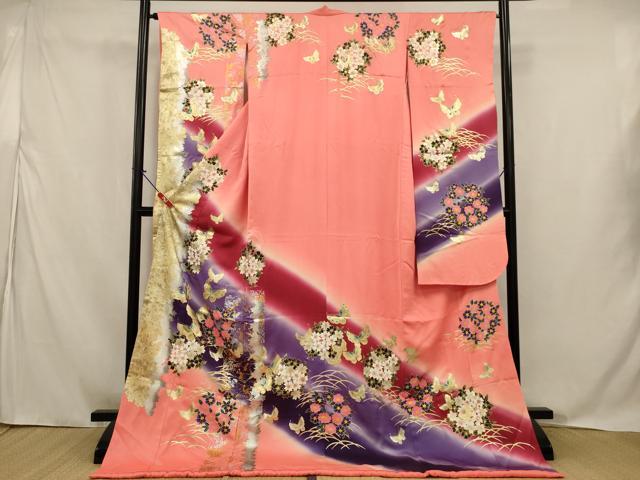 平和屋本店●お引きずり・お引き摺り・引き振袖 和装 結婚式 舞妓 芸妓 芸者 衣装 花蝶文 金銀糸 AABJ5819ou