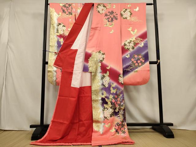 平和屋本店●お引きずり・お引き摺り・引き振袖 和装 結婚式 舞妓 芸妓 芸者 衣装 花蝶文 金銀糸 AABJ5819ou