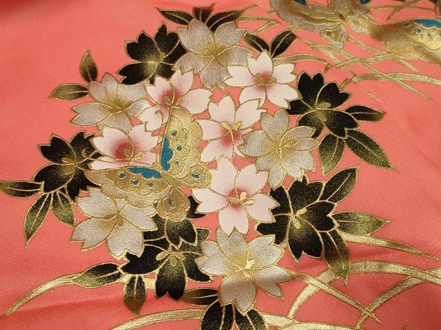 平和屋本店●お引きずり・お引き摺り・引き振袖 和装 結婚式 舞妓 芸妓 芸者 衣装 花蝶文 金銀糸 AABJ5819ou