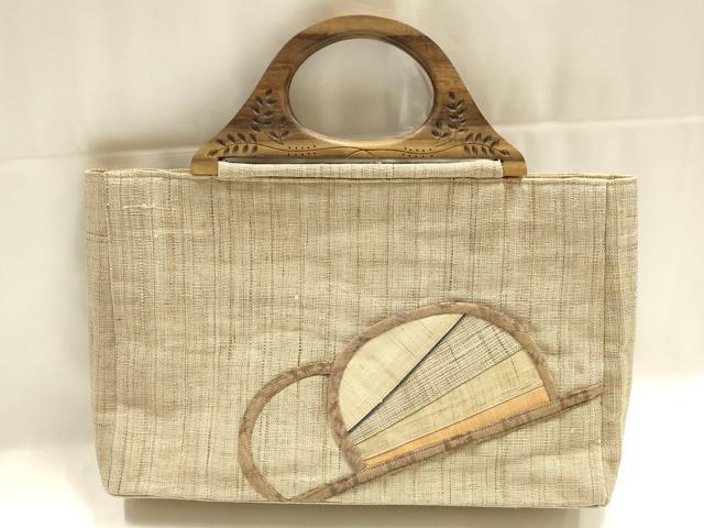 平和屋着物*夏物 和装小物 和装バッグ ハンドバッグ 木製ハンドル 麻 逸品 AABJ5847ay
