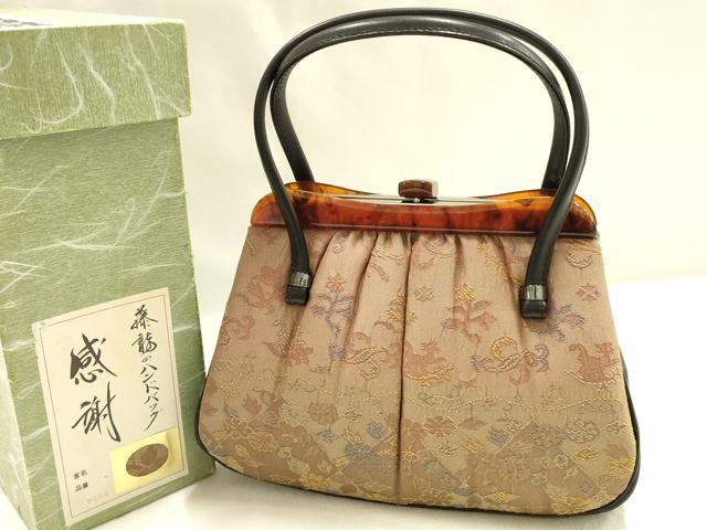 平和屋着物▼和装小物 和装バッグ フジタツ ハンドバッグ 獅子花文 共箱付き 逸品 AABJ5862ay