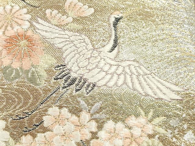 平和屋着物▼和装小物 和装バッグ ハンドバッグ 利休バッグ 飛鶴風景花文 松 金銀糸 帯地使用 逸品 AABJ5872ay