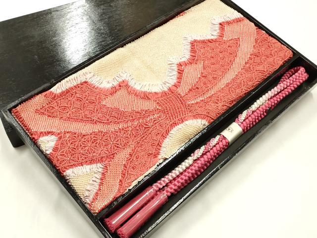 平和屋本店●和装小物 振袖用帯締め・帯揚げセット 千晃 総絞り 束ね熨斗 暈し 撚り房 逸品 未使用 AABJ5889ay
