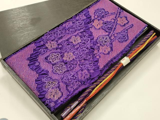 平和屋本店●和装小物 振袖用帯締め・帯揚げセット 総絞り 枝梅 金糸 金彩 逸品 未使用 AABJ5901ay