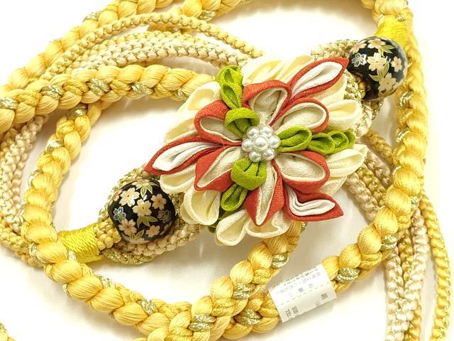平和屋着物●和装小物 振袖用帯締め 装飾 つまみ細工 飾り玉 パール 金糸 逸品 未使用 AABJ5953ay