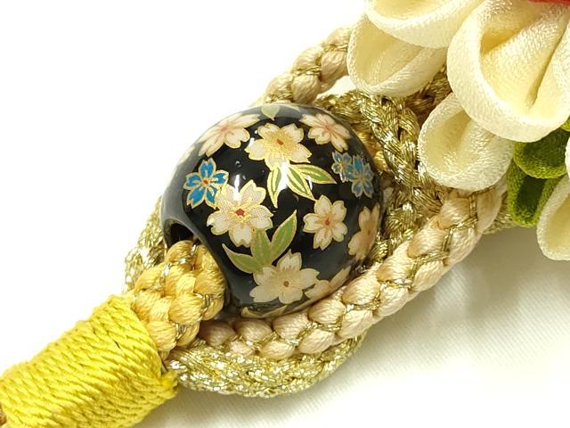平和屋着物●和装小物 振袖用帯締め 装飾 つまみ細工 飾り玉 パール 金糸 逸品 未使用 AABJ5953ay