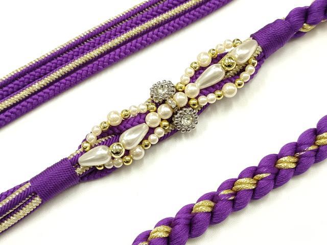 平和屋着物●和装小物 振袖用帯締め 装飾 パール ビーズ ラインストーン 金糸 撚り房 逸品 AABJ5956ay