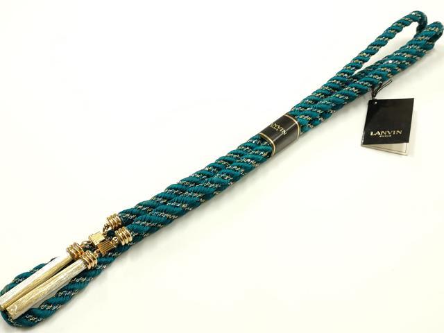 平和屋着物●LANVIN 和装小物 帯締め・帯揚げセット チェーン 総絞り 斜縞 金彩 金銀糸 逸品 未使用 AABJ5971ay