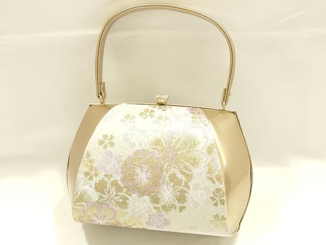 平和屋着物●和装小物 和装バッグ ハンドバッグ 花柄 金銀糸 帯地使用 逸品 AABJ5986ay
