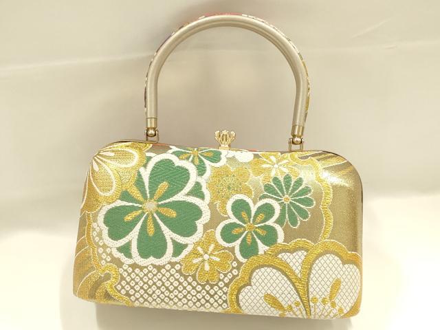 平和屋着物●和装小物 和装バッグ ハンドバッグ 花柄 金糸 帯地使用 逸品 AABJ5994ay