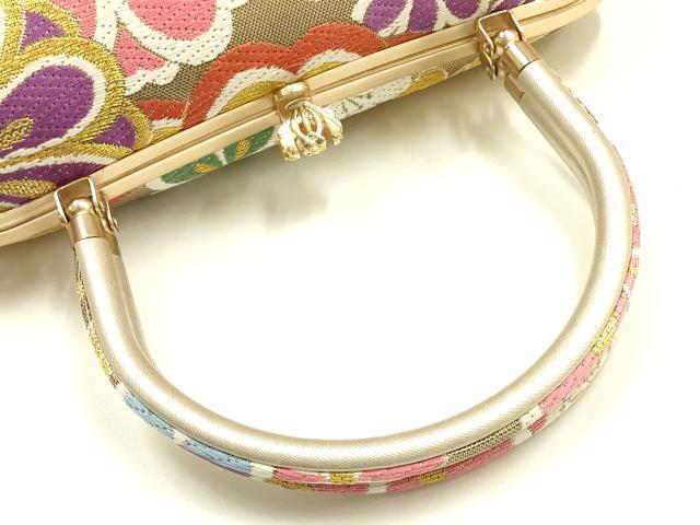 平和屋着物●和装小物 和装バッグ ハンドバッグ 花柄 金糸 帯地使用 逸品 AABJ5994ay