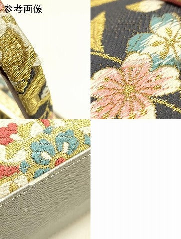 平和屋着物●和装小物 和装バッグ ハンドバッグ 花柄 雪輪 金糸 帯地使用 逸品 AABJ5996ay