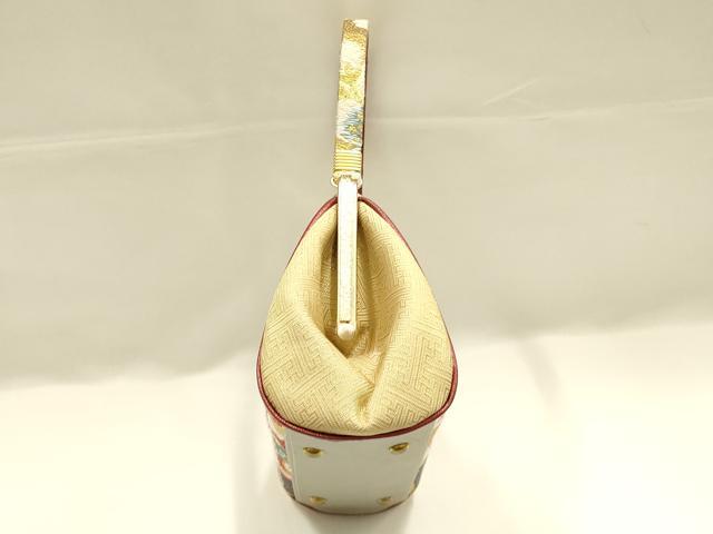 平和屋着物●和装小物 和装バッグ ハンドバッグ 花柄 雪輪 金糸 帯地使用 逸品 AABJ5996ay