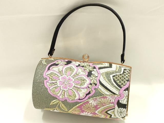 平和屋着物●和装小物 和装バッグ ハンドバッグ 雪輪花文 金糸 帯地使用 逸品 AABJ6000ay